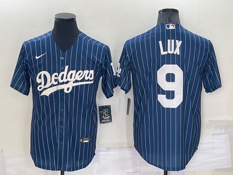 Men Los Angeles Dodgers 9 Lux Blue Stripe Throwback Nike 2022 MLB Jersey